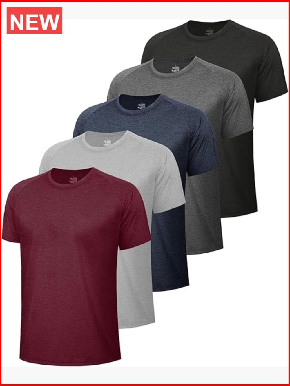 5 Pack Quick Dry Moisture Wicking Short Sleeve Athletic T-Shirts for Men